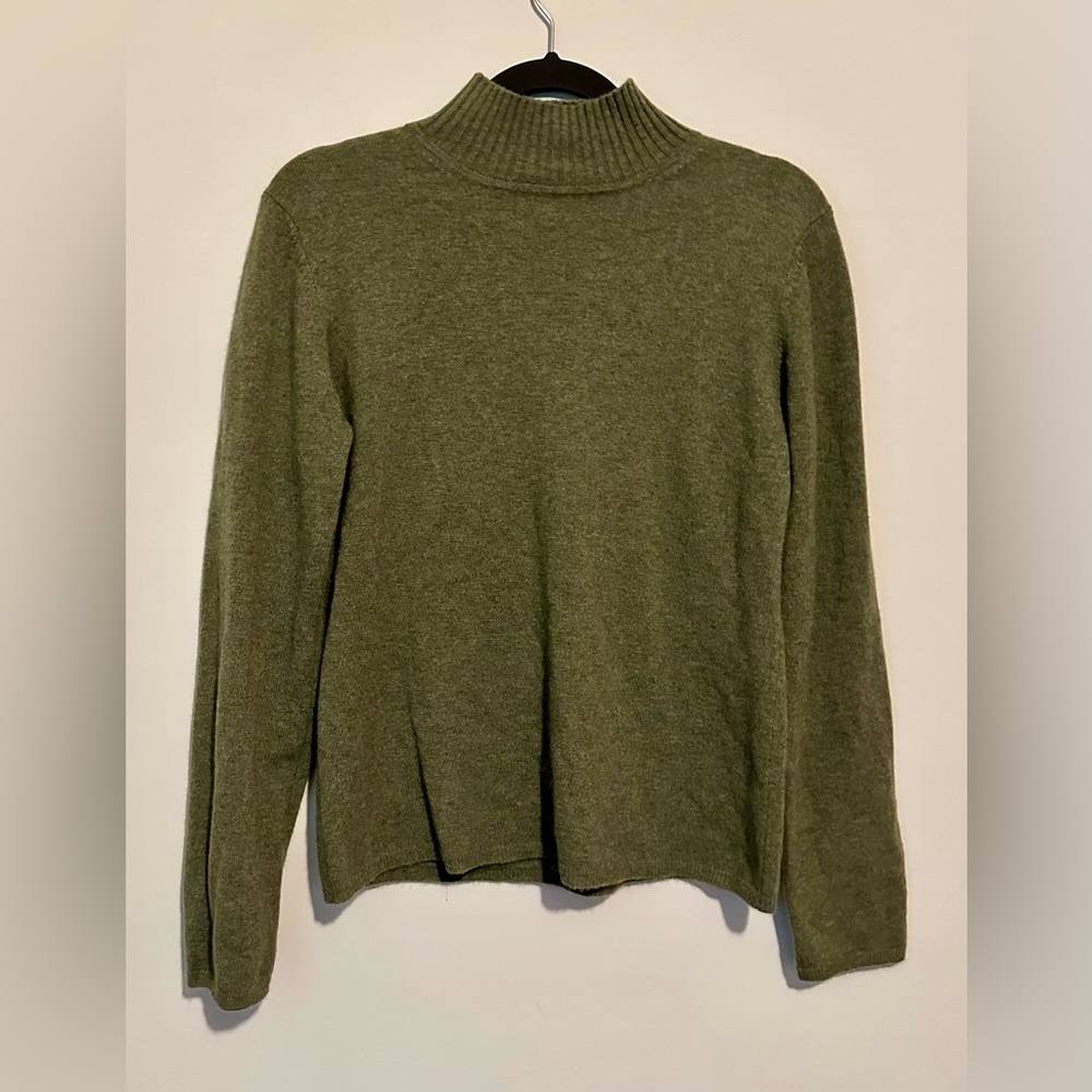 Cashmere Mock Neck Olive Green Heather Sweater Size Large Ultra-soft